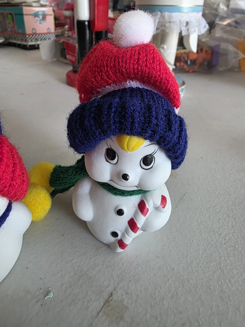 Home Interiors White Snowman Pair with Red and Blue Knit Hats
